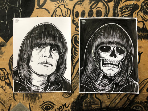 DEE DEE RAMONE living & dead original ink drawings set