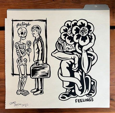 Untitled 4 feelings ink drawing on paper.