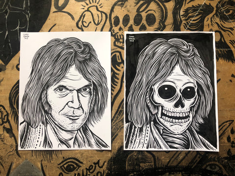 NEIL YOUNG living & dead original ink drawings set