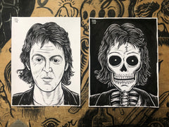 PAUL MCCARTNEY living & dead original ink drawings set