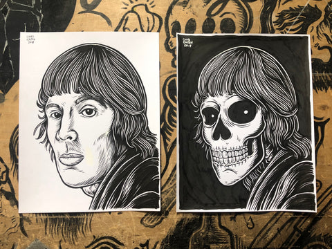 JOHN CALE living & dead original ink drawings set