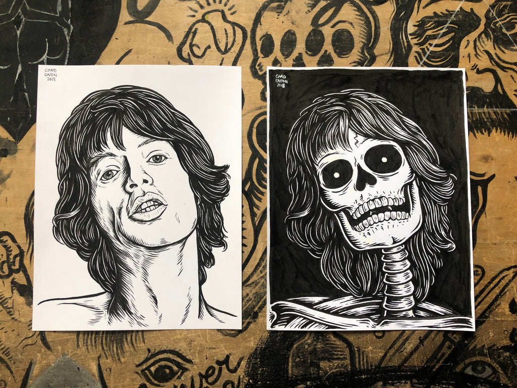 MICK JAGGER living & dead original ink drawings set