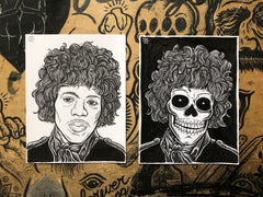 JIMI HENDRIX living & dead original ink drawings set