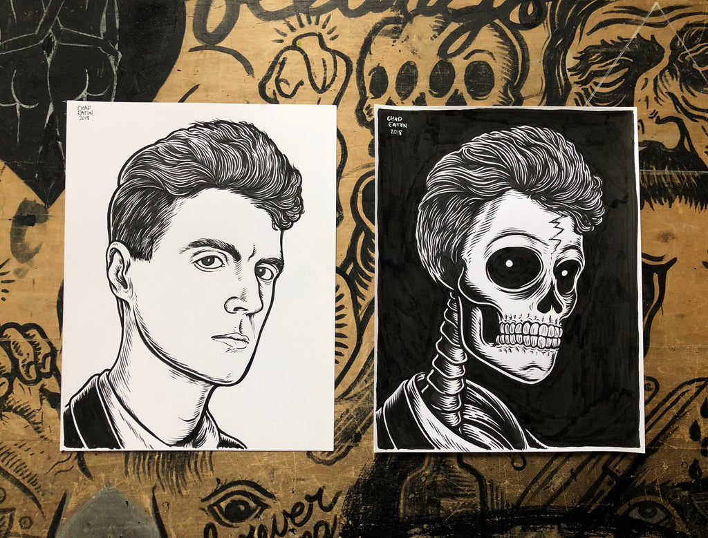 DAVID BYRNE living & dead original ink drawings set